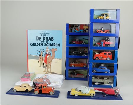 Hergé , 14x En voiture Tintin, in box, two pieces without box. Also a comic...