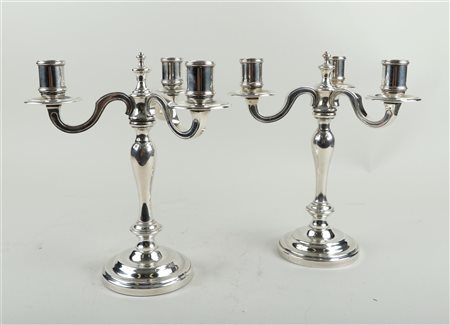 A set of (2) three-armed candlesticks, Christofle, Paris, silver plated,...