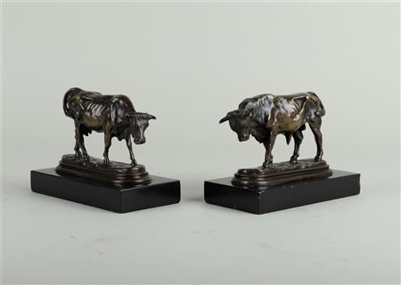 Isidore Bonheur (France, 1827-1901) Two dark patinated sculptures of a bull...