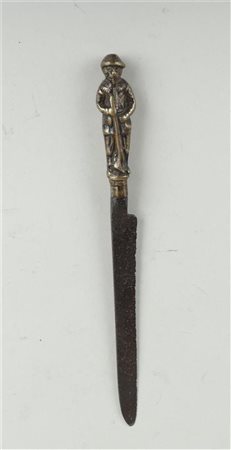 A knife with a copper handle depicting a hunter. Netherlands circa 1700. L....