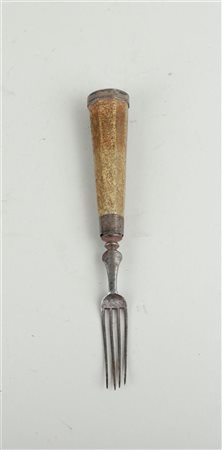 One-way fork with walnut handle with silver end piece and silver rings with...