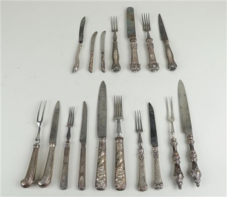 A large lot of 19th century cutlery, all with silver handles. Various models.