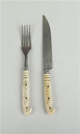 A Bosnian cutlery set with bone handle, silver blade engraved 'Sarajevo...