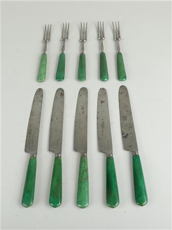 A Moseley cutlery set with goren coloured bone handles, late 19th century. L....