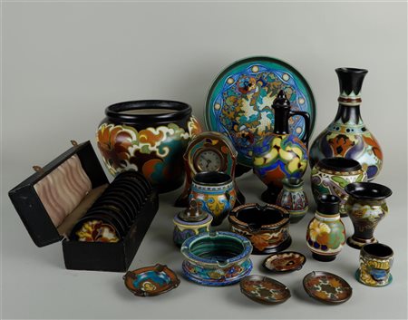 A lot of various earthenware objects including a tray, bowl, candlestick and...