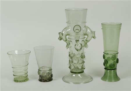 A lot of various design glass in 17th century style. Italy Murano, 20th century.