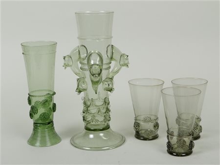 A lot of various design glass in 17th century style. Italy Murano, 20th century.