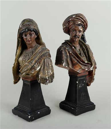 A set of two plaster busts of Arab figures. Circa 1900.33 cm.