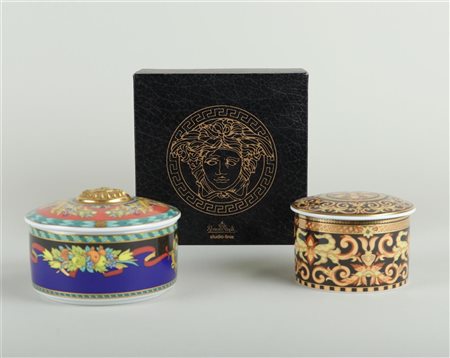 Two porcelain lidded boxes with Rococco and Le Roysoleil decor. Rosenthal for...