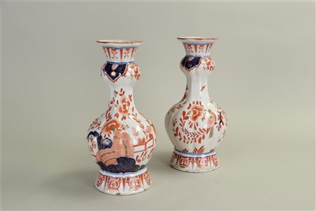 A pair of knobbed vases, Imari, Pieter Kocks, Delft 18th century, One vase...