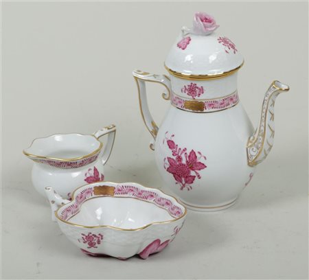 A porcelain coffee pot and cream set in Apponyipink decor. Herend, 20th...