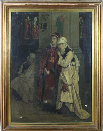 Francois Dumont (Belgio 1850) Le Recueillement Olio su tela 65x44 cm...