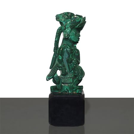 Figura in malachite su base nera, 20° secolo