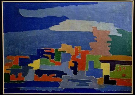 Giovanni Ciangottini (Umbertide 1912 - Bologna 1988). Fantasia di paese in blu, 1955.