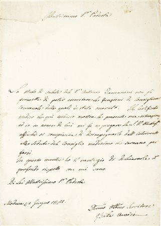 Amici Giovanni Battista, 2 lettere autografe. Una è inviata alla moglie,...