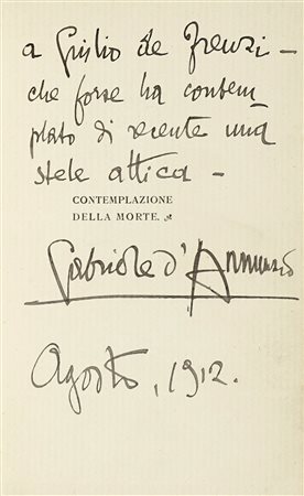 D'Annunzio Gabriele, Dedica autografa su libro Contemplazione della morte....