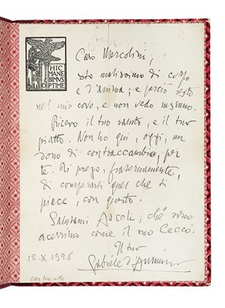 D'Annunzio Gabriele, Lettera autografa firmata inviata a Luigi Mercolini....