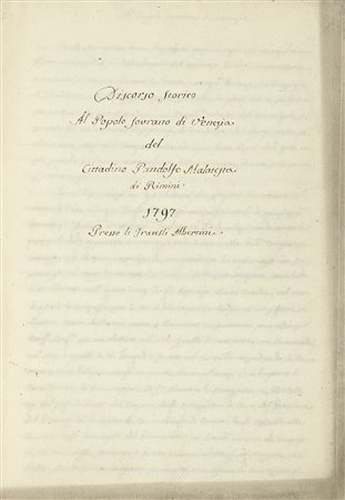 Discorso storico al Popolo sovrano di Venezia. Datato 1797. Manoscritto...