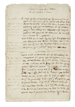 [Napoleone I], Manuscrit venu de St. Helène d'une manière inconnue. Anni ’20...