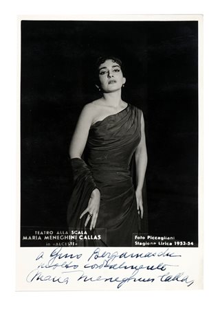 Callas Maria, Ritratto fotografico con abiti di Alceste con dedica e firma...