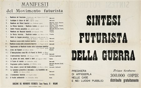 Marinetti Filippo Tommaso, Sintesi Futurista della Guerra. Milano: Direzione...