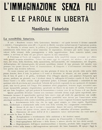 Marinetti Filippo Tommaso, L’immaginazione senza fili e le parole in libertà....