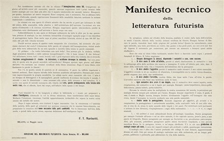 Marinetti Filippo Tommaso, Manifesto tecnico della letteratura futurista....