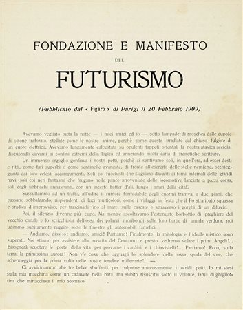 Marinetti Filippo Tommaso, Fondazione e manifesto del Futurismo. (Pubblicato...