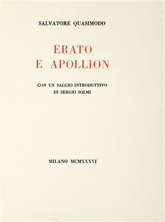 Quasimodo Salvatore, Erato e Apollion [...] con un saggio introduttivo di...