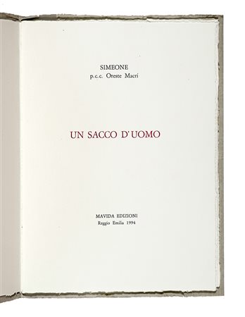 Macrì Oreste, Un sacco d'uomo. Mavida: Reggio Emilia, 1994. In-4° piccolo (mm...