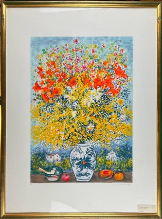 Michele Cascella "Vaso di fiori" 
litografia a colori - prova d'artista
cm 86x63