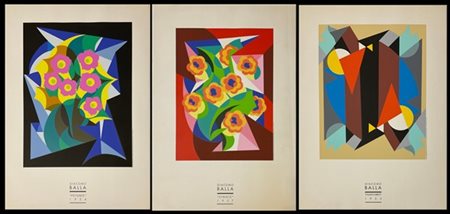 GIACOMO BALLA "Petunie" "Zinnie" "Volumi di ambienti" 
tre serigrafie a colori
c