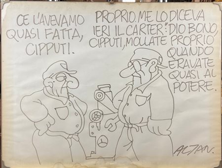 Francesco Tullio Altan "Cipputi" 
vignetta satirica a pennarello su carta
cm 48x