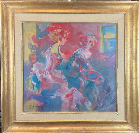 Mino Maccari "Fanciulle sedute" 1957
olio su compensato
cm 50x50
firmato e datat