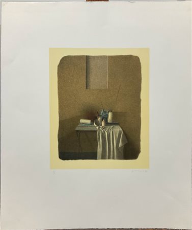 Gianfranco Ferroni "Oggetti (Tavolino nello studio)" 1986
litografia a colori
cm