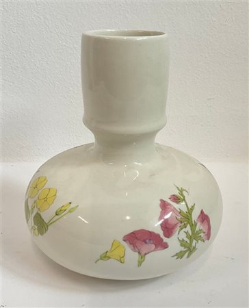 Ernestine Vaso bulbiforme in ceramica smaltata in bianco e decorata con fiori so