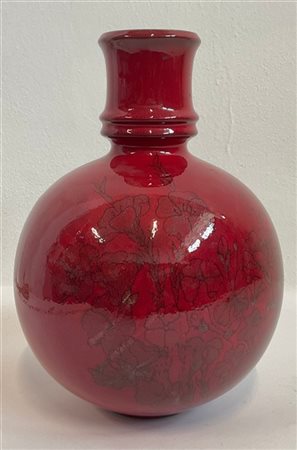 Ernestine Vaso globulare in ceramica smaltata in rosso e decorata con fiori al t