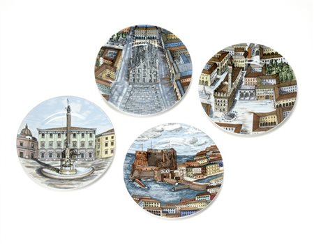 Fornasetti by Rosenthal Lotto di quattro piatti raffiguranti le città di Catania