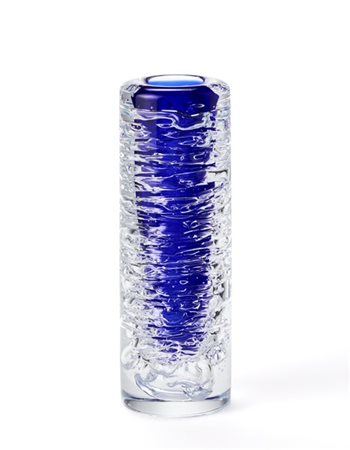 Cenedese Vaso in vetro sommerso incolore e blu con inclusioni di bolle. Murano,