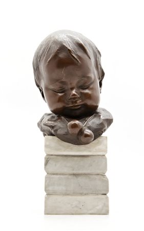 Bernardo Balestrieri "Testa di bambino" 
scultura in bronzo su base in marmo (h