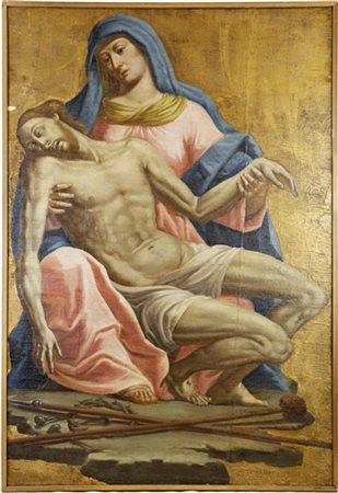 Scuola del secolo XVIII

"Pietà"
olio su tela (cm 123x84)
in cornice (difetti e