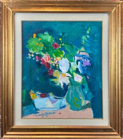 Gino Moro "Vaso con fiori" 1971, olio su tela (cm 55x45) firmato e datato in bas