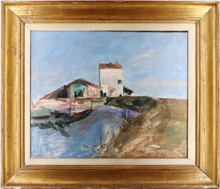 Guido Tallone "La casa sul fiume" 
olio su tela (cm 45x55)
Firmato in basso a de