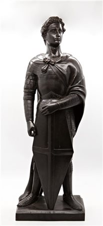 Ignoto, figura di guerriero, bronzo brunito (h cm 76) (lievi difetti)