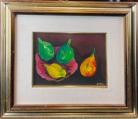 Attilio Alfieri "Fichi verdi gialli" olio su tela (cm 18x24) firmato in basso a