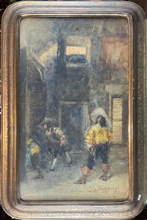 Leonardo Bazzaro "Scena storica" 1880
acquerello su carta (cm 55x32)
firmato e d