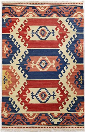 Tappeto Kilim Konia, Turchia, recente manifattura. Decoro con cartigli nei toni