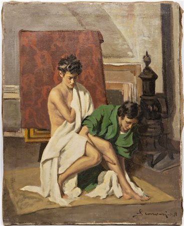 Annibale Scaroni "Nello studio" 1949
olio su tela (cm 60x50) 
firmato in basso a