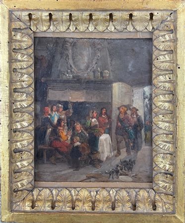 Giulio Gorra "Nella locanda" 
olio su tavola (cm 21x18)
firmato in basso a sinis