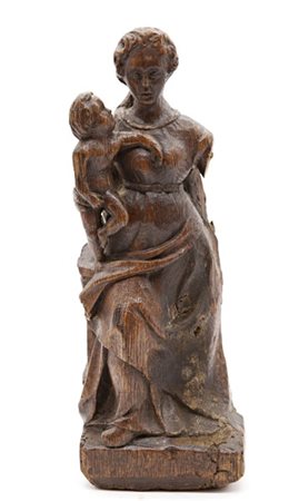 Scultore del secolo XVIII, Madonna con Bambino, legno intagliato (h cm 33,3) (d